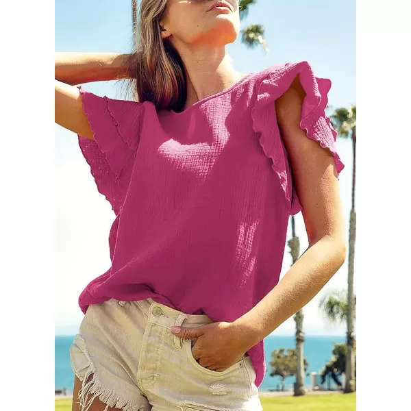 Dokotoo Womens Tops Ruffle Short Sleeve Crewneck Shirts Solid Casual Loose Babydoll Blouses
