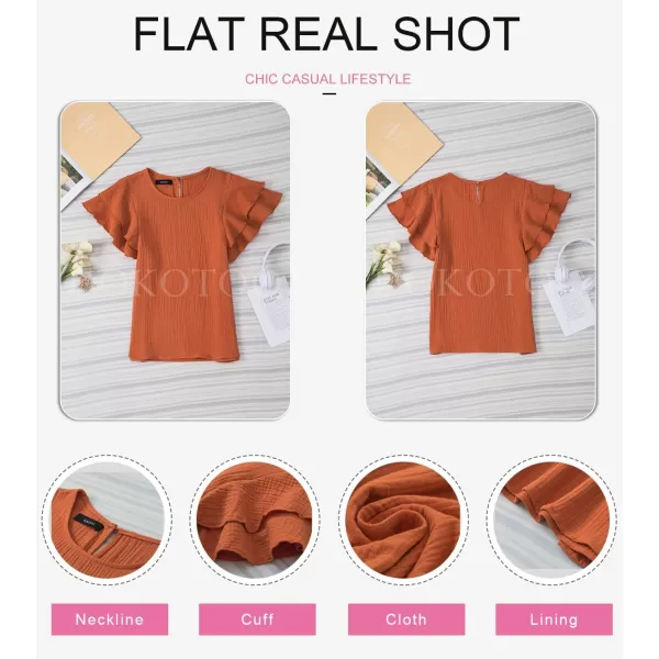 Dokotoo Womens Tops Ruffle Short Sleeve Crewneck Shirts Solid Casual Loose Babydoll Blouses