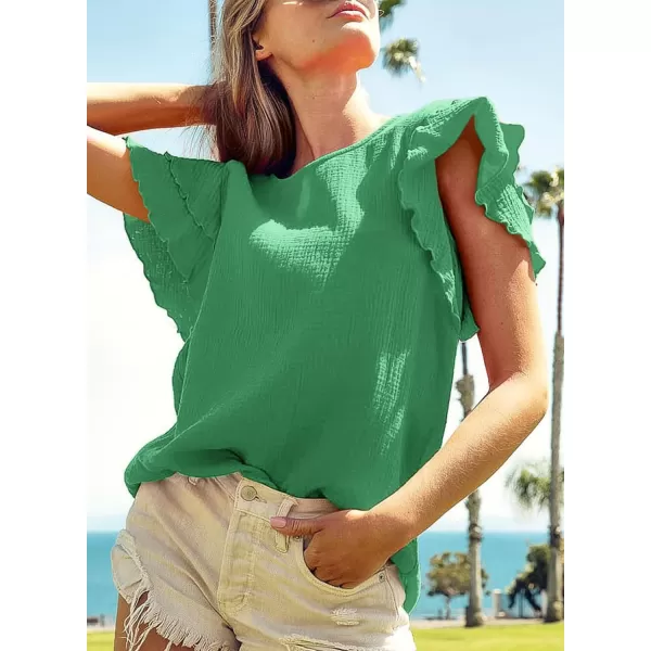 Dokotoo Womens Tops Ruffle Short Sleeve Crewneck Shirts Solid Casual Loose Babydoll Blouses