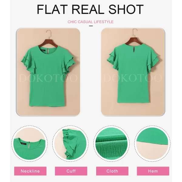 Dokotoo Womens Tops Ruffle Short Sleeve Crewneck Shirts Solid Casual Loose Babydoll Blouses