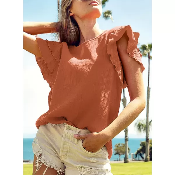 Dokotoo Womens Tops Ruffle Short Sleeve Crewneck Shirts Solid Casual Loose Babydoll Blouses