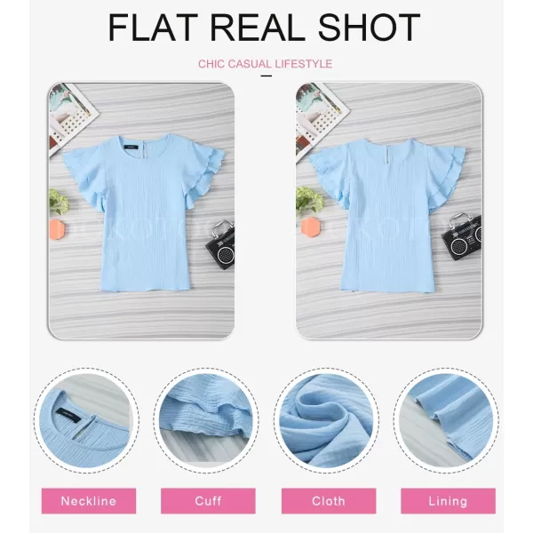 Dokotoo Womens Tops Ruffle Short Sleeve Crewneck Shirts Solid Casual Loose Babydoll Blouses