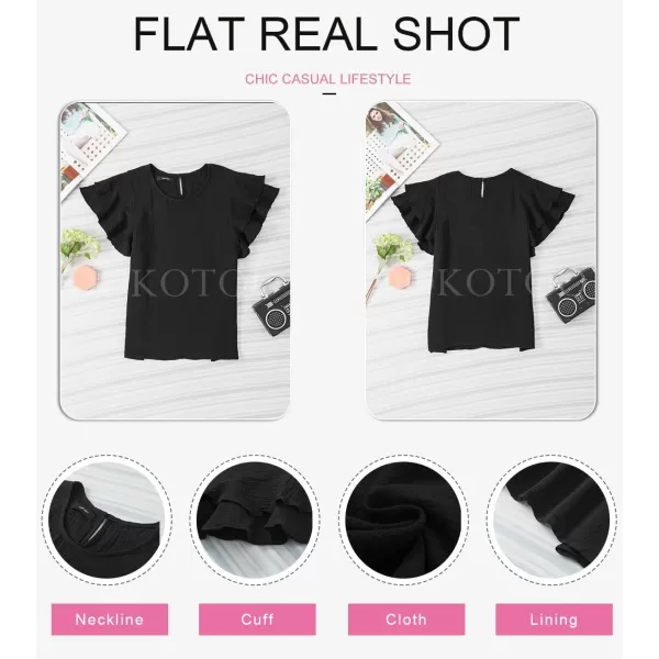Dokotoo Womens Tops Ruffle Short Sleeve Crewneck Shirts Solid Casual Loose Babydoll Blouses