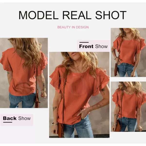 Dokotoo Womens Tops Ruffle Short Sleeve Crewneck Shirts Solid Casual Loose Babydoll Blouses