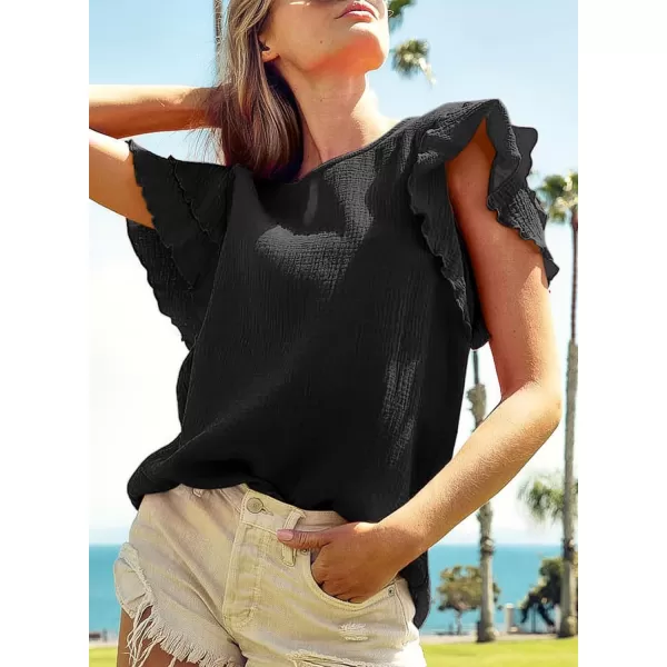 Dokotoo Womens Tops Ruffle Short Sleeve Crewneck Shirts Solid Casual Loose Babydoll Blouses