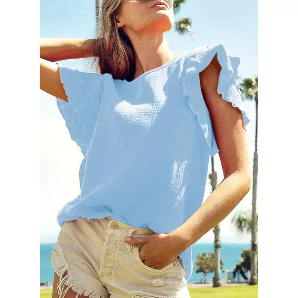 Dokotoo Womens Tops Ruffle Short Sleeve Crewneck Shirts Solid Casual Loose Babydoll Blouses