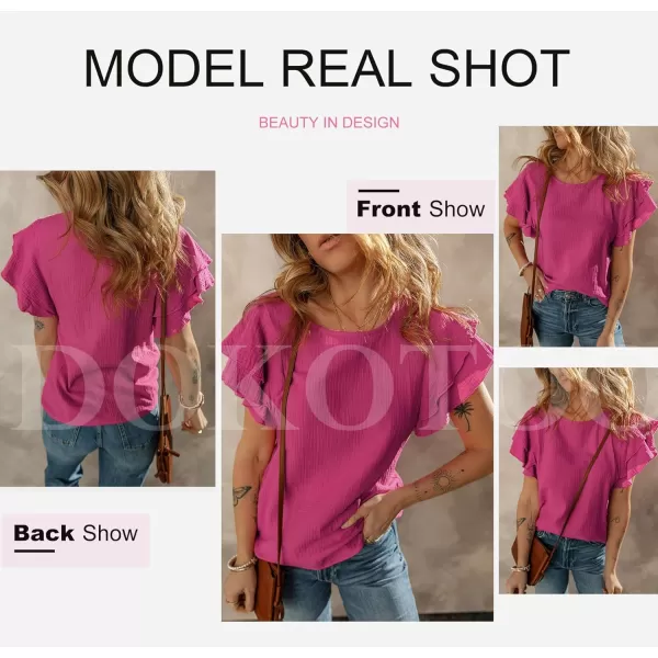 Dokotoo Womens Tops Ruffle Short Sleeve Crewneck Shirts Solid Casual Loose Babydoll Blouses