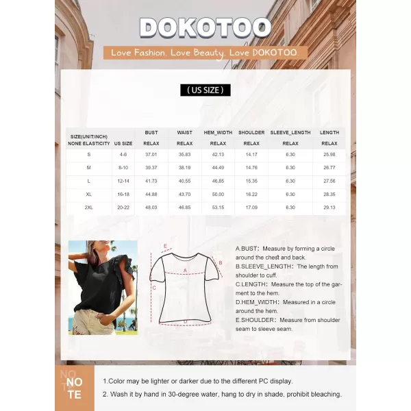 Dokotoo Womens Tops Ruffle Short Sleeve Crewneck Shirts Solid Casual Loose Babydoll Blouses
