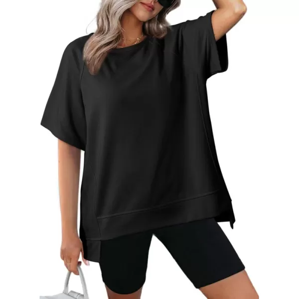 Dokotoo Oversized T Shirts for Women Crewneck Short Sleeve Casual Summer Tops Lightweight Loose High Low Blouse