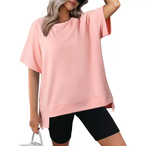 Dokotoo Oversized T Shirts for Women Crewneck Short Sleeve Casual Summer Tops Lightweight Loose High Low Blouse