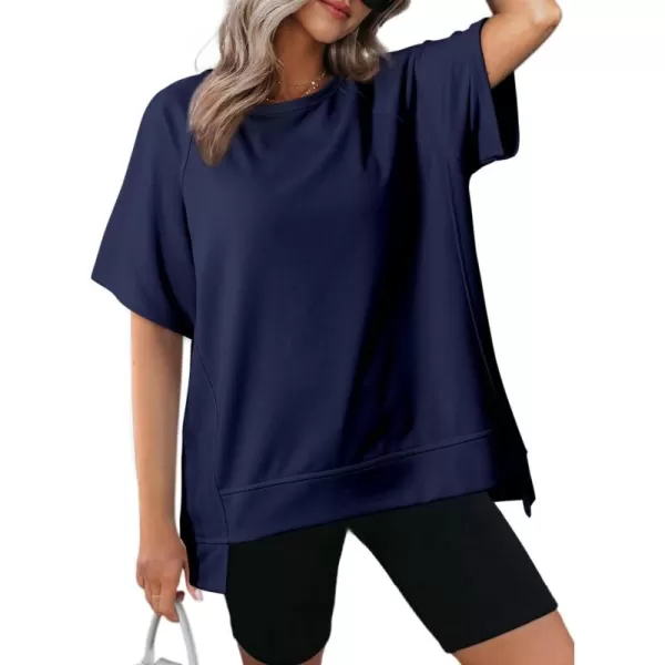 Dokotoo Oversized T Shirts for Women Crewneck Short Sleeve Casual Summer Tops Lightweight Loose High Low Blouse