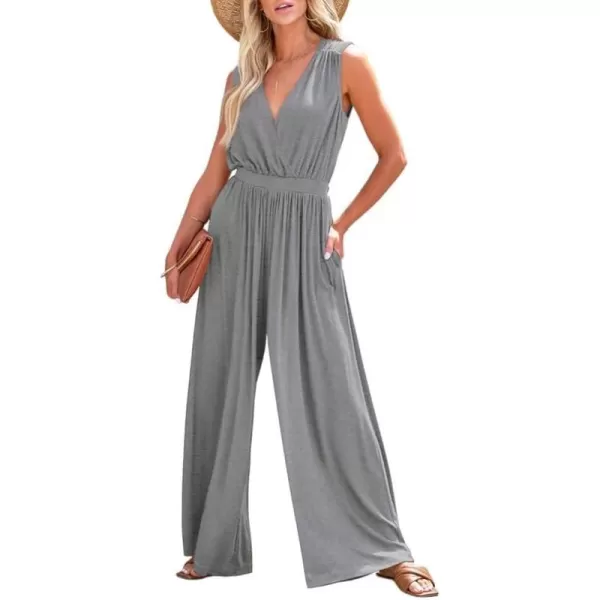 Dokotoo Sleeveless Jumpsuit V Neck Elegant for Womens Dressy Casual 2024 One Piece Romper Outfits