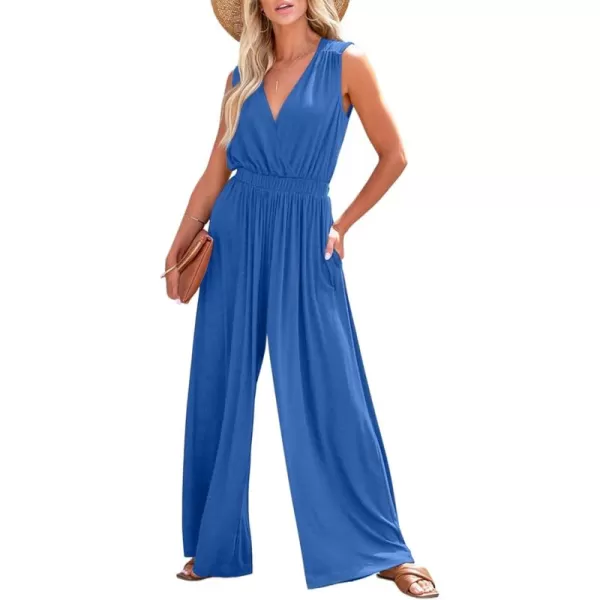 Dokotoo Sleeveless Jumpsuit V Neck Elegant for Womens Dressy Casual 2024 One Piece Romper Outfits
