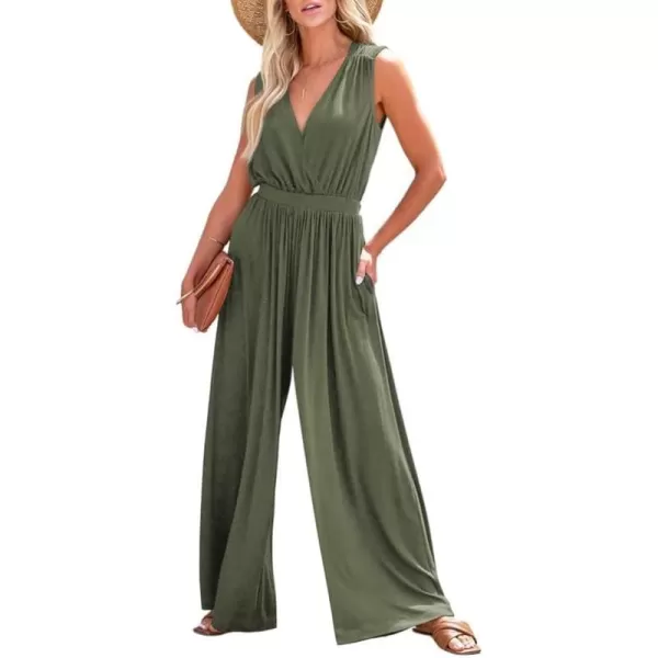 Dokotoo Sleeveless Jumpsuit V Neck Elegant for Womens Dressy Casual 2024 One Piece Romper Outfits