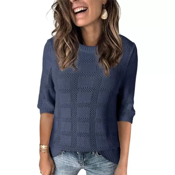 Dokotoo Women's Casual 3/4 Sleeve Loose Tunic Tops Lightweight Crochet Knit Summer Sweaters Blouses