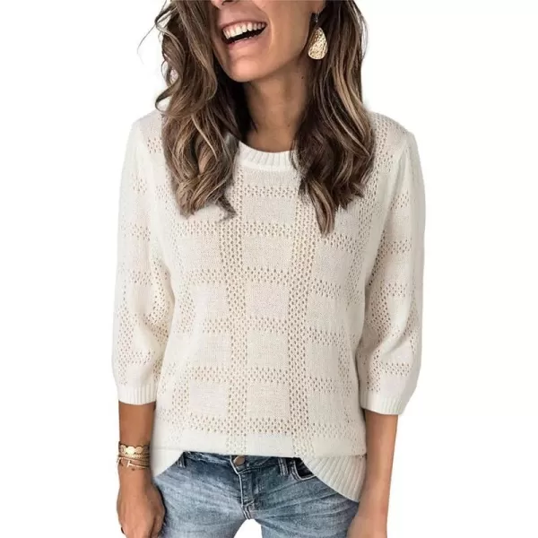 Dokotoo Women's Casual 3/4 Sleeve Loose Tunic Tops Lightweight Crochet Knit Summer Sweaters Blouses