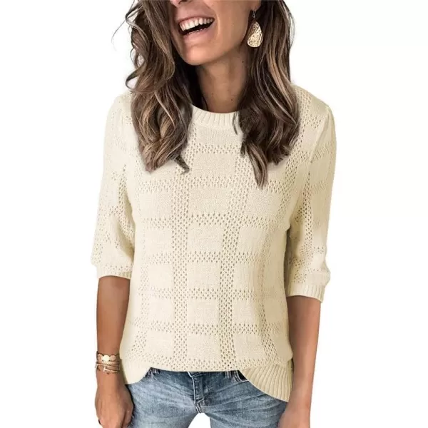 Dokotoo Women's Casual 3/4 Sleeve Loose Tunic Tops Lightweight Crochet Knit Summer Sweaters Blouses