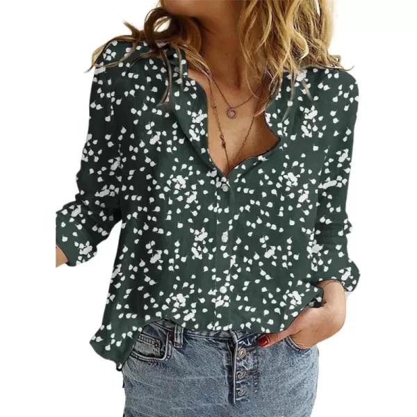 Dokotoo Women's Casual V Neck Alicia Floral Print Roll Up Long Sleeve Chiffon Button Down Blouses Bohemian Top Shirts