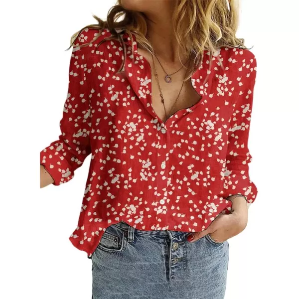Dokotoo Women's Casual V Neck Alicia Floral Print Roll Up Long Sleeve Chiffon Button Down Blouses Bohemian Top Shirts