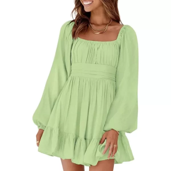 Dokotoo Womens Dress Long Lantern Sleeve Square Neck Tie Backless Sexy Dress Ruffle Elastic Waist A-Line Mini Dress