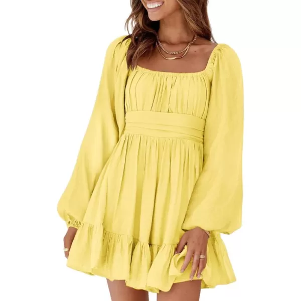 Dokotoo Womens Dress Long Lantern Sleeve Square Neck Tie Backless Sexy Dress Ruffle Elastic Waist A-Line Mini Dress