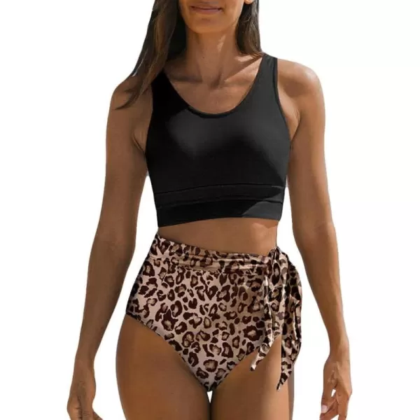 Dokotoo Womens Scoop Neck Racerback High Waisted Bikini Sets Two Piece Swimsuit Floral Print Tummy Control Bathing Suit