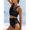 imageDokotoo Womens 2 Piece Swimsuit Scoop Neck Sleeveless 2025 Racerback Top Tummy Control Tie Knot Bathing Suits Floral BottomsBlack