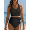 imageDokotoo Womens 2 Piece Swimsuit Scoop Neck Sleeveless 2025 Racerback Top Tummy Control Tie Knot Bathing Suits Floral BottomsCross Strapsblack