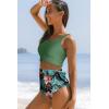 imageDokotoo Womens 2 Piece Swimsuit Scoop Neck Sleeveless 2025 Racerback Top Tummy Control Tie Knot Bathing Suits Floral BottomsCross Strapsgreen