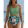 imageDokotoo Womens 2 Piece Swimsuit Scoop Neck Sleeveless 2025 Racerback Top Tummy Control Tie Knot Bathing Suits Floral BottomsCross Strapsgreen