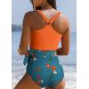 imageDokotoo Womens 2 Piece Swimsuit Scoop Neck Sleeveless 2025 Racerback Top Tummy Control Tie Knot Bathing Suits Floral BottomsCross Strapsorange 1