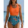 imageDokotoo Womens 2 Piece Swimsuit Scoop Neck Sleeveless 2025 Racerback Top Tummy Control Tie Knot Bathing Suits Floral BottomsCross Strapsorange 1