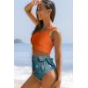 imageDokotoo Womens 2 Piece Swimsuit Scoop Neck Sleeveless 2025 Racerback Top Tummy Control Tie Knot Bathing Suits Floral BottomsCross Strapsorange 1