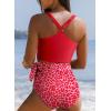 imageDokotoo Womens 2 Piece Swimsuit Scoop Neck Sleeveless 2025 Racerback Top Tummy Control Tie Knot Bathing Suits Floral BottomsCross Strapsred