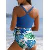 imageDokotoo Womens 2 Piece Swimsuit Scoop Neck Sleeveless 2025 Racerback Top Tummy Control Tie Knot Bathing Suits Floral BottomsCross Strapssky Blue