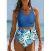imageDokotoo Womens 2 Piece Swimsuit Scoop Neck Sleeveless 2025 Racerback Top Tummy Control Tie Knot Bathing Suits Floral BottomsCross Strapssky Blue