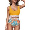 imageDokotoo Womens 2 Piece Swimsuit Scoop Neck Sleeveless 2025 Racerback Top Tummy Control Tie Knot Bathing Suits Floral BottomsFloral Yellow