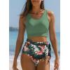 imageDokotoo Womens 2 Piece Swimsuit Scoop Neck Sleeveless 2025 Racerback Top Tummy Control Tie Knot Bathing Suits Floral BottomsGreen