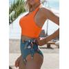 imageDokotoo Womens 2 Piece Swimsuit Scoop Neck Sleeveless 2025 Racerback Top Tummy Control Tie Knot Bathing Suits Floral BottomsOrange Floral