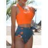 imageDokotoo Womens 2 Piece Swimsuit Scoop Neck Sleeveless 2025 Racerback Top Tummy Control Tie Knot Bathing Suits Floral BottomsOrange Floral