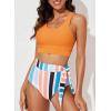 imageDokotoo Womens 2 Piece Swimsuit Scoop Neck Sleeveless 2025 Racerback Top Tummy Control Tie Knot Bathing Suits Floral BottomsOrange Striped