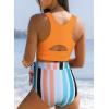 imageDokotoo Womens 2 Piece Swimsuit Scoop Neck Sleeveless 2025 Racerback Top Tummy Control Tie Knot Bathing Suits Floral BottomsOrange Striped