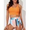 imageDokotoo Womens 2 Piece Swimsuit Scoop Neck Sleeveless 2025 Racerback Top Tummy Control Tie Knot Bathing Suits Floral BottomsOrange Striped