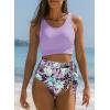 imageDokotoo Womens 2 Piece Swimsuit Scoop Neck Sleeveless 2025 Racerback Top Tummy Control Tie Knot Bathing Suits Floral BottomsPurple