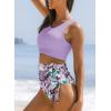 imageDokotoo Womens 2 Piece Swimsuit Scoop Neck Sleeveless 2025 Racerback Top Tummy Control Tie Knot Bathing Suits Floral BottomsPurple