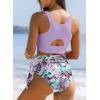 imageDokotoo Womens 2 Piece Swimsuit Scoop Neck Sleeveless 2025 Racerback Top Tummy Control Tie Knot Bathing Suits Floral BottomsPurple
