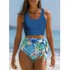 imageDokotoo Womens 2 Piece Swimsuit Scoop Neck Sleeveless 2025 Racerback Top Tummy Control Tie Knot Bathing Suits Floral BottomsSky Blue