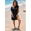 imageDokotoo Womens Crochet Cover Up Swimwear Beachwear Scoop Neck Short Sleeve Mini Dress Beach Dress Crochet Coverups for WomenBlack