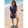 imageDokotoo Womens Crochet Cover Up Swimwear Beachwear Scoop Neck Short Sleeve Mini Dress Beach Dress Crochet Coverups for WomenNavy Blue