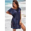 imageDokotoo Womens Crochet Cover Up Swimwear Beachwear Scoop Neck Short Sleeve Mini Dress Beach Dress Crochet Coverups for WomenNavy Blue